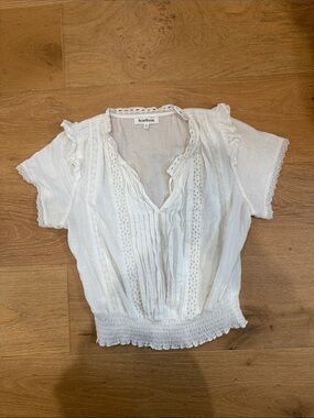 Heartloom White Cotton Pintuck & Eyelet Ruffle Blouse